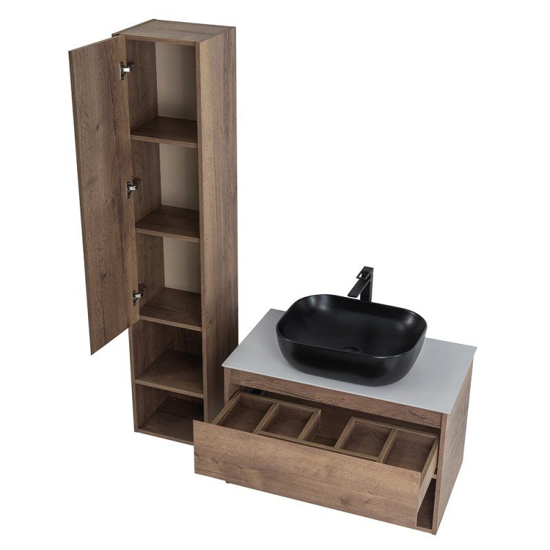 Мебель для ванной комнаты BELBAGNO KRAFT-1000 с одним выкатным ящиком и одной открытой полкой Мебель для ванной комнаты BELBAGNO KRAFT-1000 с одним выкатным ящиком и одной открытой полкой