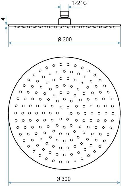 Emmevi Filoinox круглый ультратонкий верхний душ Ø30 см, антикальковый, подключение 1/2", из нержавеющей стали, артикул C06650mm300/IN