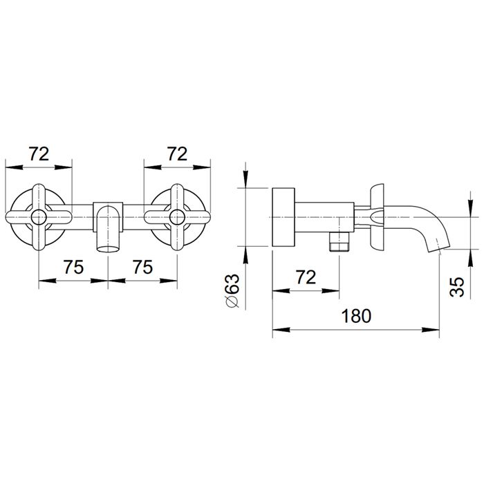 Fantini Icona Classic Смеситель для ванны, настенный, излив 180мм, с ручн.душем, цвет: хром