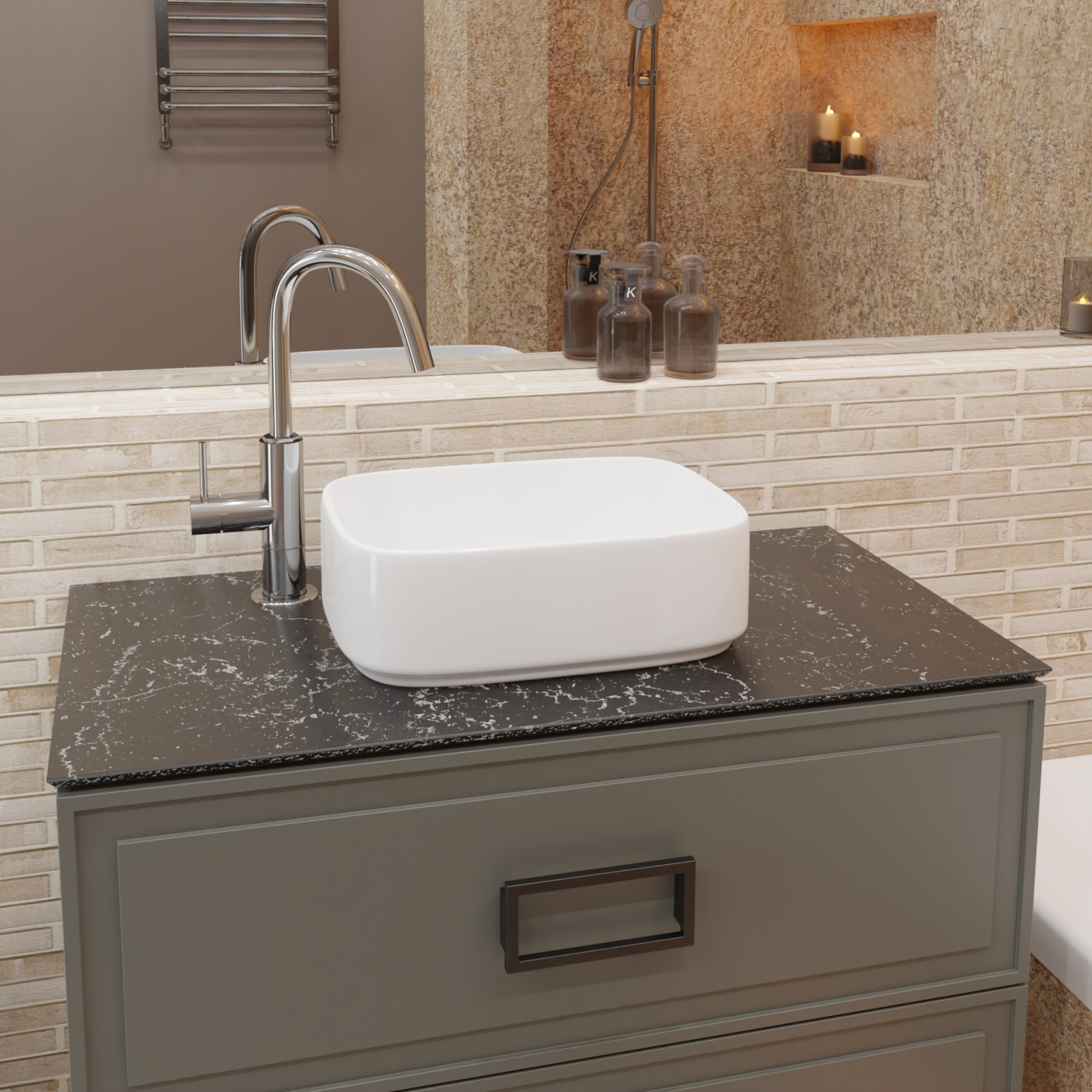 Раковина TORELLO с установкой на столешницу прямоугольной формы 700-052W, артикул 700-052W