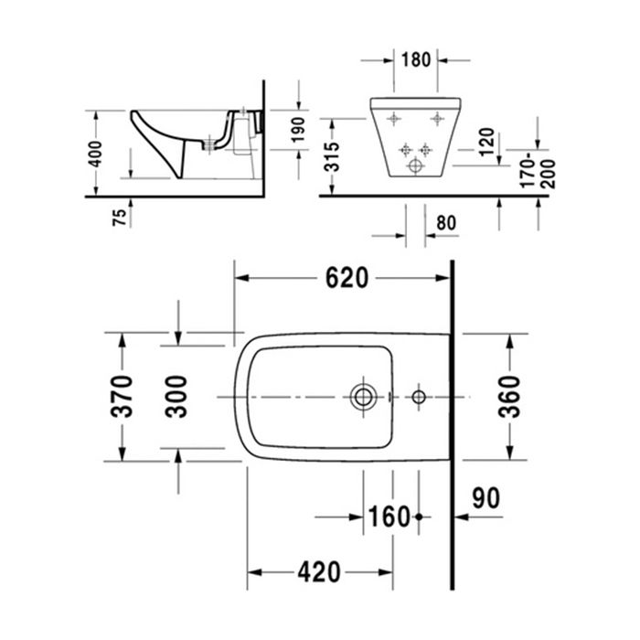 Duravit DuraStyle Биде  подвесное 620х370 мм, с 1 отв под смеситель.  с креплением,  цвет белый