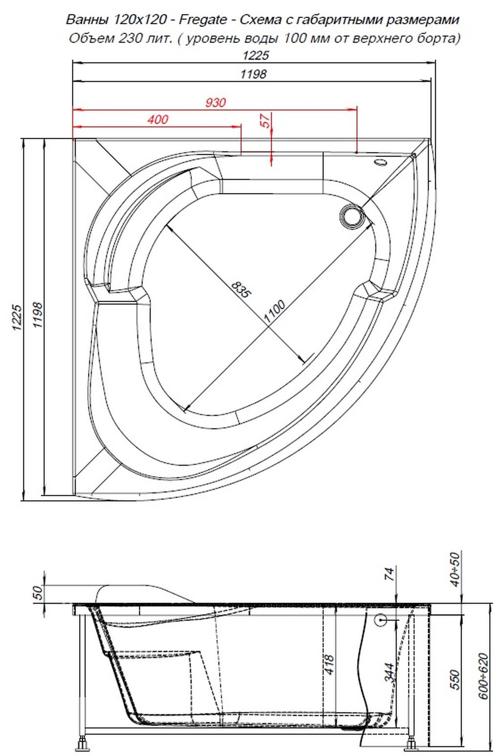Акриловая ванна Aquanet Fregate 120x120 Акриловая ванна Aquanet Fregate 120x120