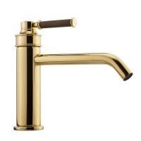 ERMITAGE MINI Смеситель для раковины моноком. излив 18см, ручка сверху, орех/золото