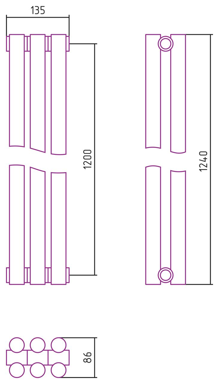Отопительный радиатор ЭСТЕТ-11 н/ж 1200х135 / 3 сек (САТИН)