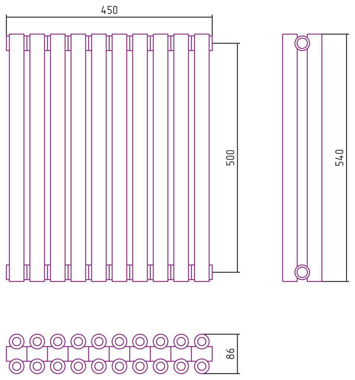 Отопительный радиатор ЭСТЕТ-00 н/ж 500х450 / 10 сек (БЕЛЫЙ)