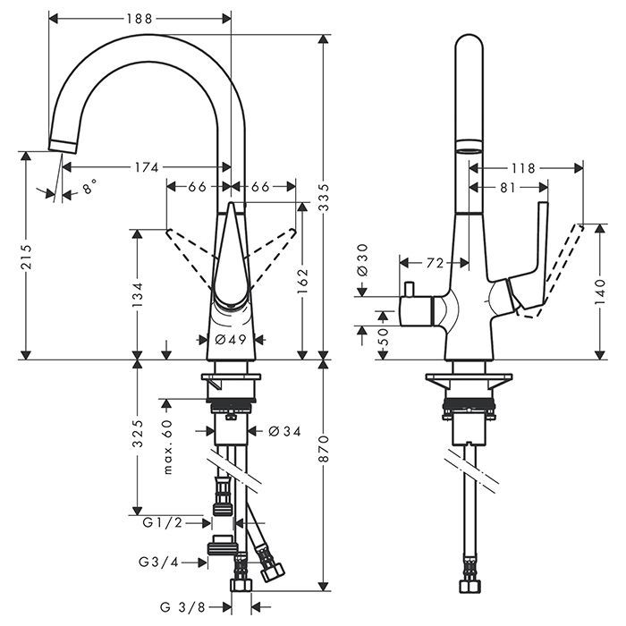 HG Talis S  M51 Кухонный смеситель, на 1 отв, однорычажный, с поворотным изливом 203мм, h262, 1jet, с запорн.вентилем, цвет: хром HG Talis S  M51 Кухонный смеситель, на 1 отв, однорычажный, с поворотным изливом 203мм, h262, 1jet, с запорн.вентилем, цвет: хром
