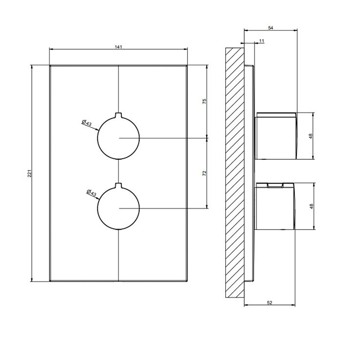 Gessi Emporio Via manzoni Внешние части для термостатического смесителя на 2 позиции, цвет: Finox Brushed Nickel