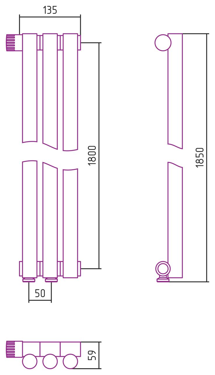 Отопительный радиатор ЭСТЕТ-1 н/ж EU50 левый 1800х135 / 3 сек (Без покрытия)