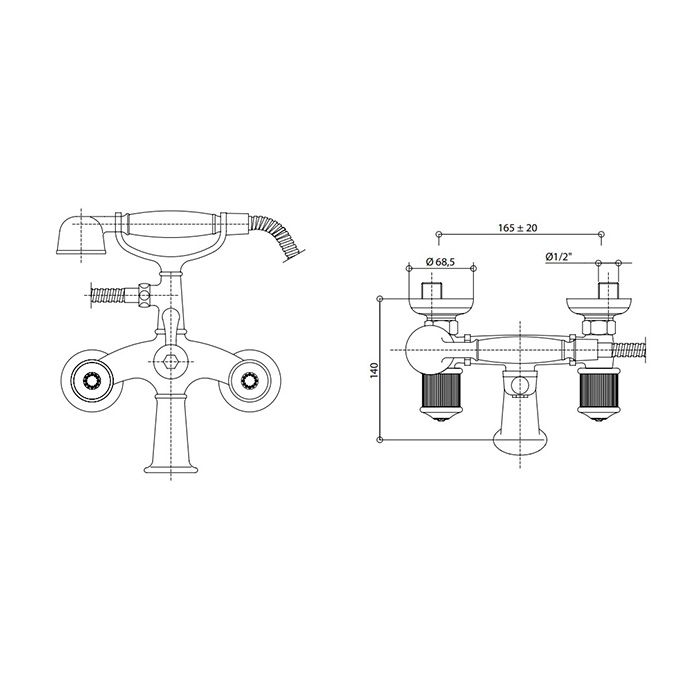 BONGIO Impero Смеситель для ванны настенный  на 2 отв.с ручной лейкой, цвет  хром/Swarovski