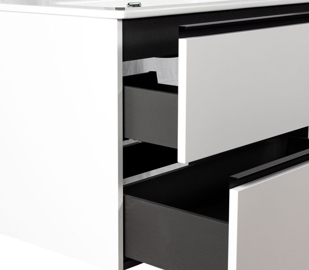 Visobath Granada, тумба 60 см, 2 ящика c черными ручками, цвет белый матовый лак (B-Ada), артикул 87513/87599