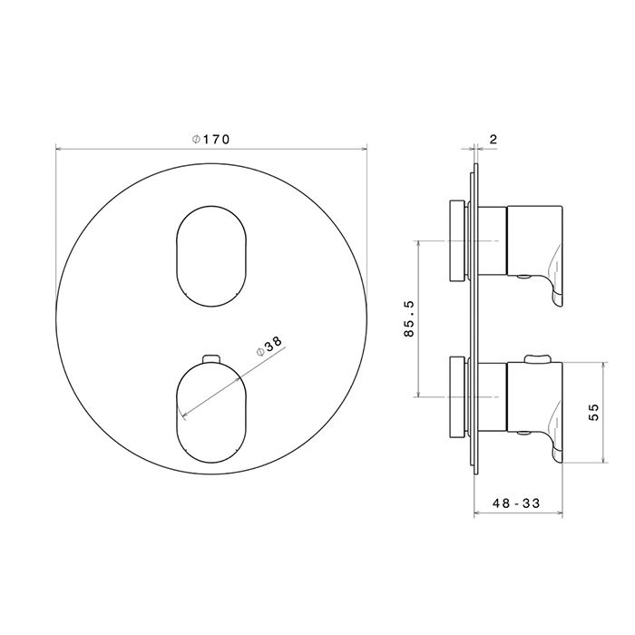 Встраиваемый термостатический смеситель для душа OLE с регулировкой температуры, хром