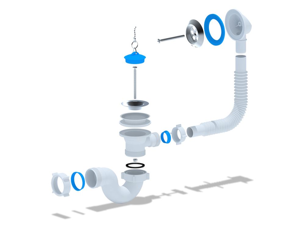 Сифон для ванны BASE универсальный с пробкой (64284), артикул 64284