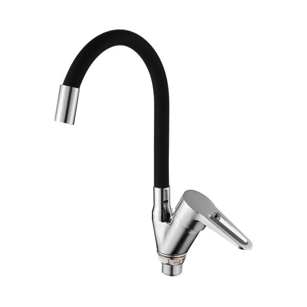 Смеситель для кухни с гибким изливом D-Lin D150303-1, хром/черный