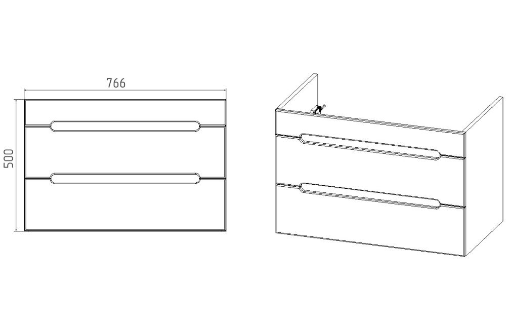 Тумба VIANT "Марсель" 2 ящика подвесная 380х460x500 под раковину .S-UM-COM80/1-w (COMO 80) (VMAR80CO-T2YP), артикул VMAR80CO-T2YP