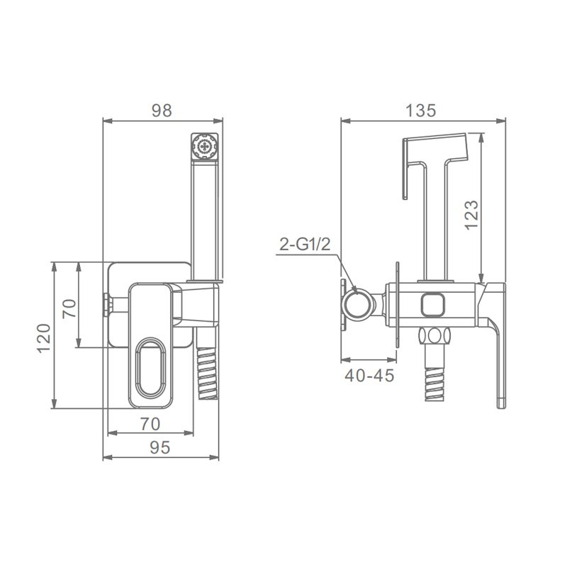 Гигиенический душ со смесителем встраиваемый Raglo R51.52.03, сатин золотой