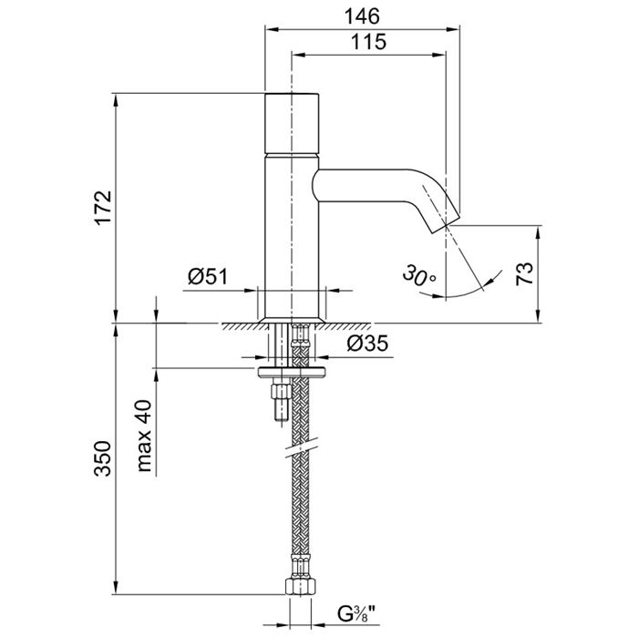 Fantini Nostromo Смеситель для раковины, 1 отв., без донного клапана, излив 115мм, цвет: нержавеющая сталь
