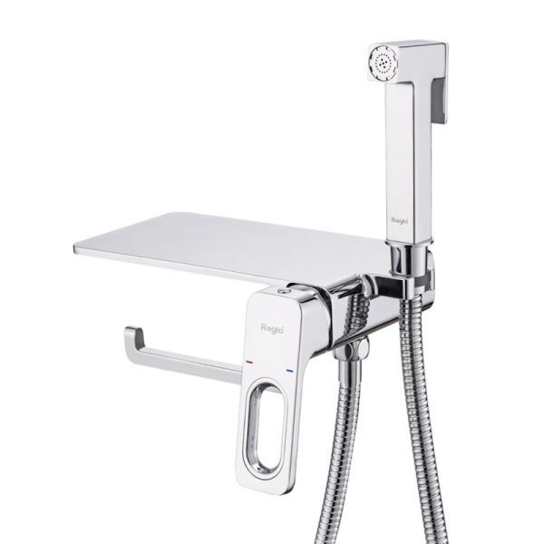 Гигиенический душ со смесителем встраиваемый с полкой и бумагодержателем Raglo R51.55, хром