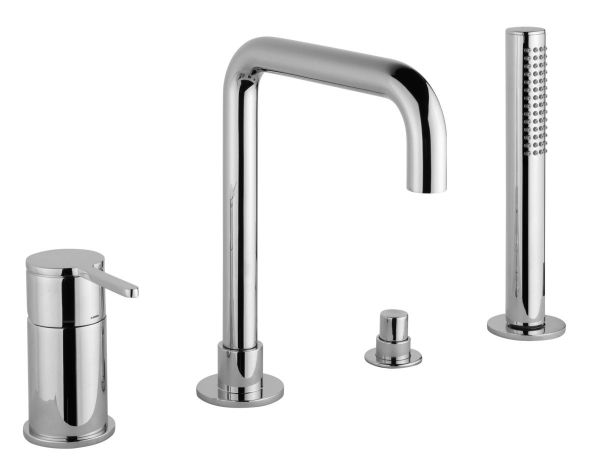 Emmevi Filobrass, комплект однорычажного (со стержнем) смесителя на борт ванны на 4 отверстия с изливом, цвет хром