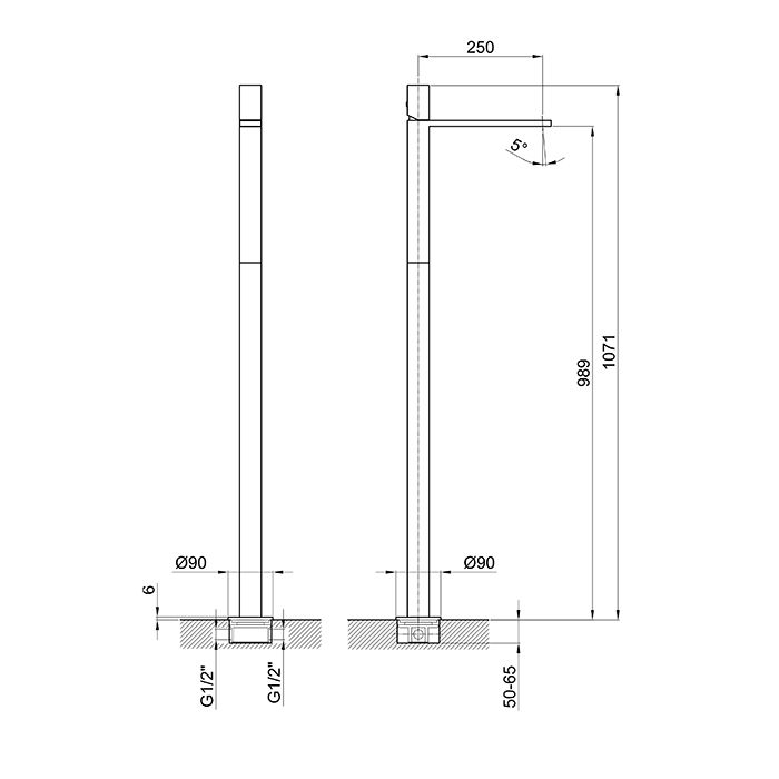 Fantini Milano Смеситель для раковины, напольный, без донного клапана, излив 250мм, (наружняя часть), цвет: Matt Gun Metal PVD