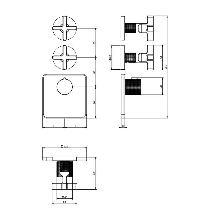 GESSI INCISO Встраиваемый термостатический смеситель на 2 источника, резьба 3/4" (внешние части), цвет: золото