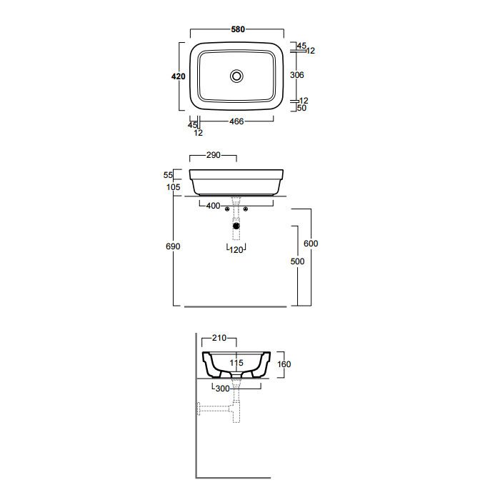 SIMAS Evolution Раковина накладная 58х42см без  отв. под смеситель, цвет белый