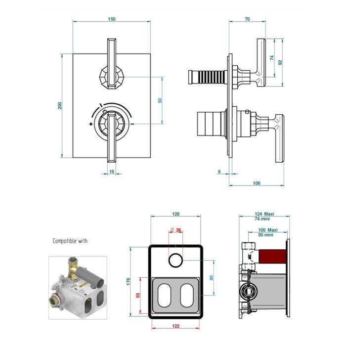 THG Les Ondes à manettes Смеситель для душа, термостатический, с переключателем потока, цвет Matt nickel THG Les Ondes à manettes Смеситель для душа, термостатический, с переключателем потока, цвет Matt nickel