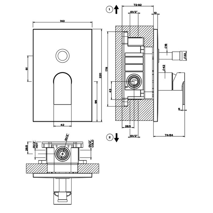 Gessi Emporio Via manzoni Внешние части для настенного смесителя на 2 выхода с переключателем ванна-душ, цвет: Chrome