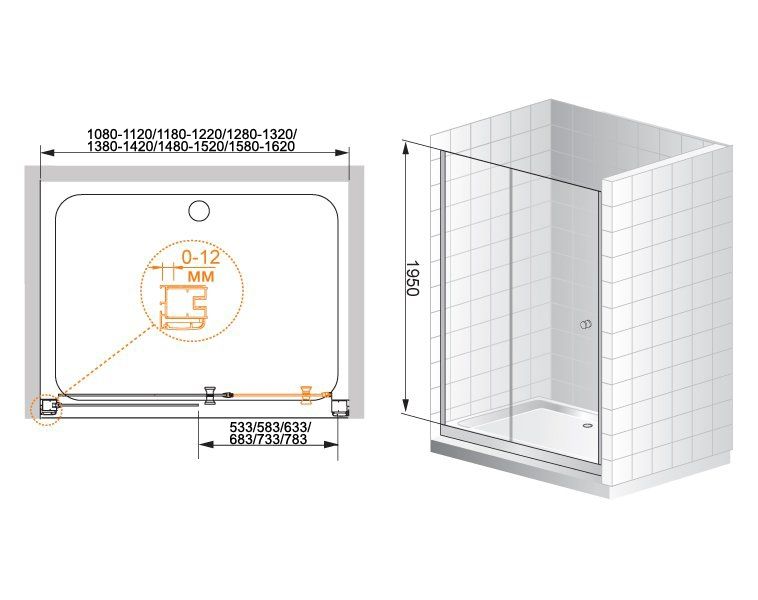 Душевая дверь в нишу Cezares ANIMA-W-BF-1-140-C-Cr профиль Хром стекло прозрачное