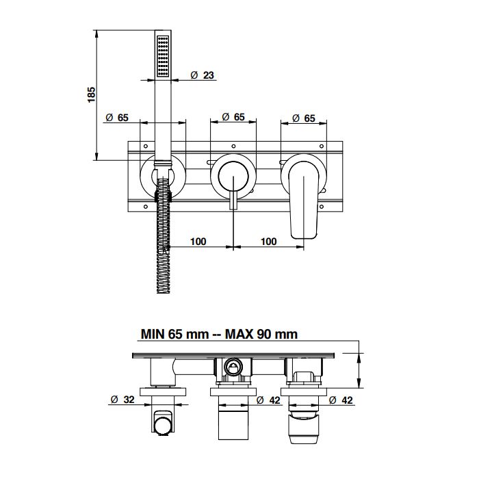 Bongio GIO2 Смеситель встроенный для душа с ручной лейкой, цвет: черный матовый (без встраиваемой части 0969000DP), артикул 80551NEADPREU