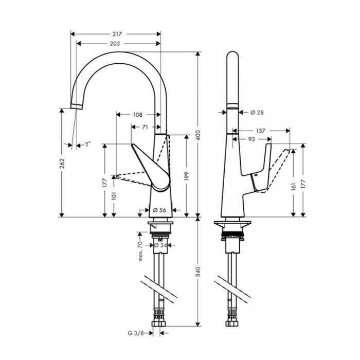 Смеситель для кухни, Hansgrohe, Talis M51, тип открывания воды-однорычажный, тип регулирования воды-керамический картридж, монтаж-на раковину/столешницу, отверстия для монтажа-1, высота, мм-400, вынос излива, мм-203, тип излива-поворотный, тип подводки-ги Смеситель для кухни, Hansgrohe, Talis M51, тип открывания воды-однорычажный, тип регулирования воды-керамический картридж, монтаж-на раковину/столешницу, отверстия для монтажа-1, высота, мм-400, вынос излива, мм-203, тип излива-поворотный, тип подводки-ги