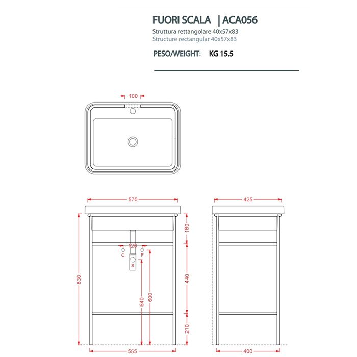 Artceram FUORI SCALA Металическая структура 40x57хh83см для раковины Fuori Scala rettangolare 60, цвет: белый матовый, артикул ACA056 05 bi matt