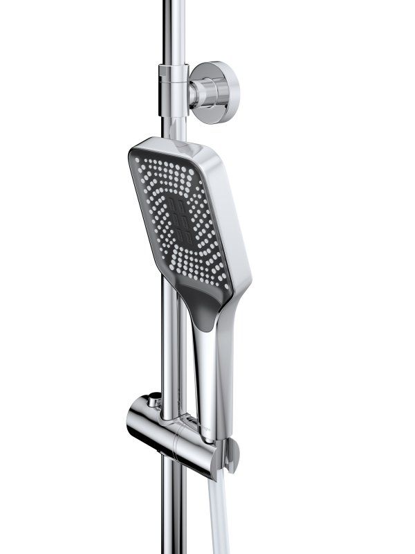 DUE Душевая стойка со смесителем и изливом, оружейная сталь DUE-VSCM-GM, артикул DUE-VSCM-GM