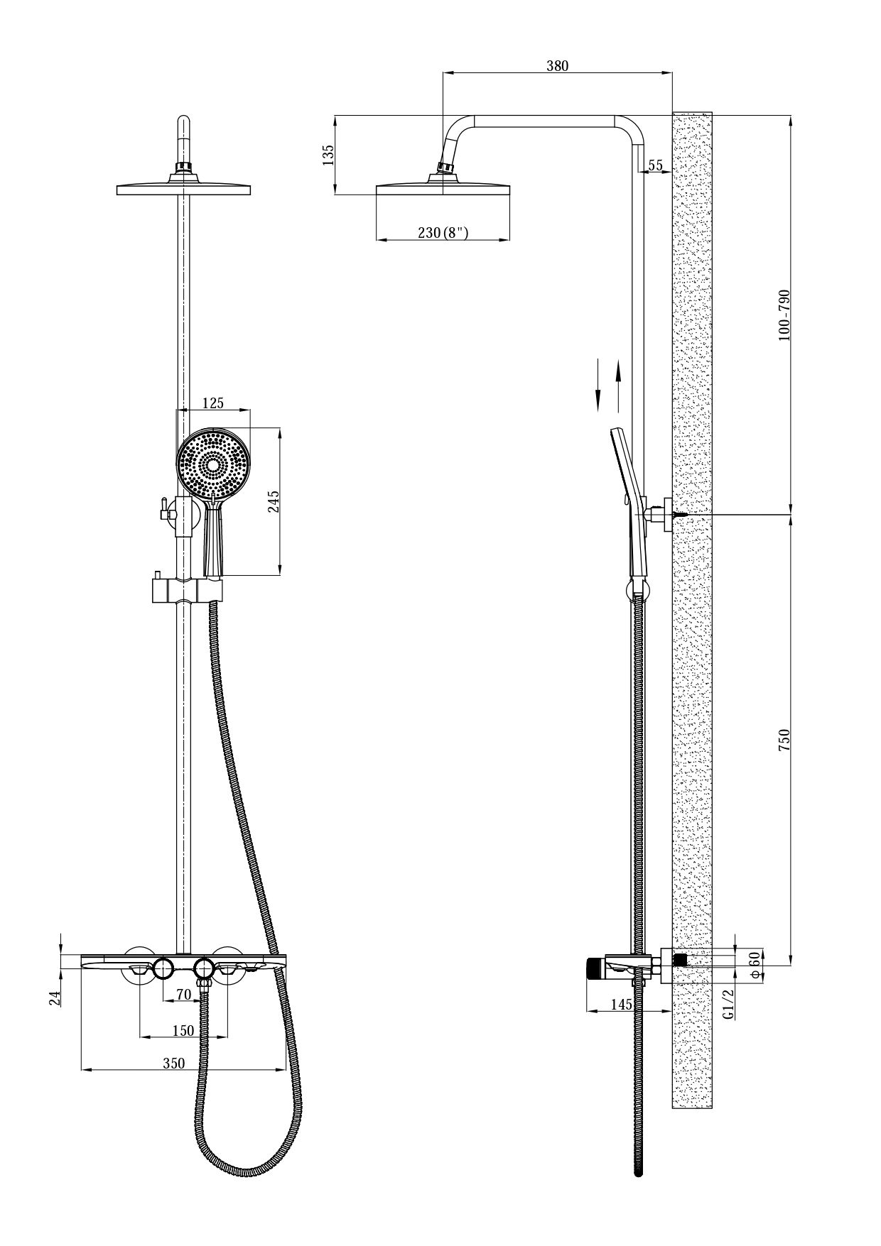 Душевая система со смесителем-термостатом с полкой, артикул: STT2000, ESKO, артикул STT2000