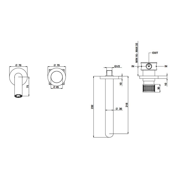 Bongio Time 2020 Встраиваемый смеситель для душа н230 мм с носиком  из нержавеющей стали