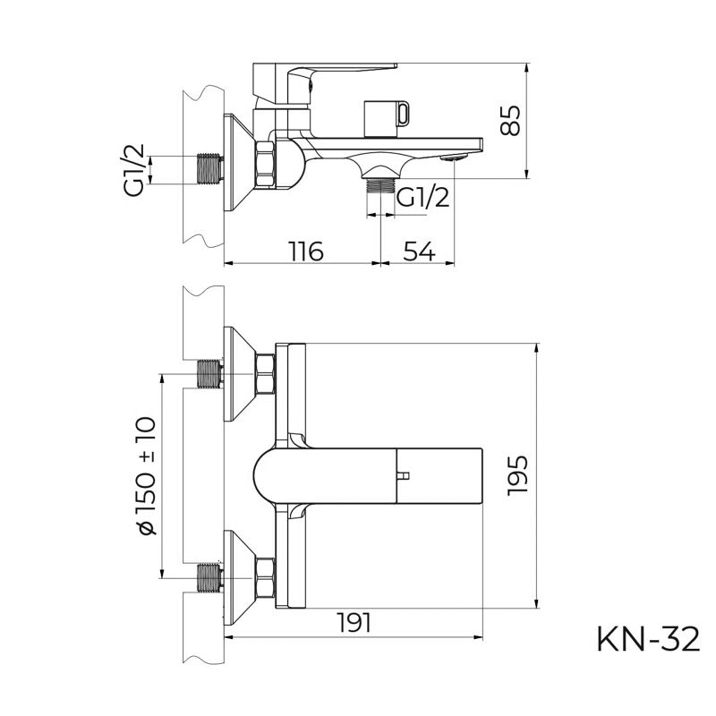 Смеситель для ванны Knotlor KN-32, хром, артикул KN-32