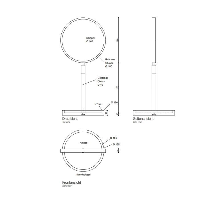 Косметическое зеркало, Decor Walther, Stone, KSA, круглое, размер зеркала (ш x в), мм-180*180, тип установки-настольный (свободностоящий), без подсветки, увеличение, х-4 и 1 раза, цвет-хром/белый матовый, артикул 0972454