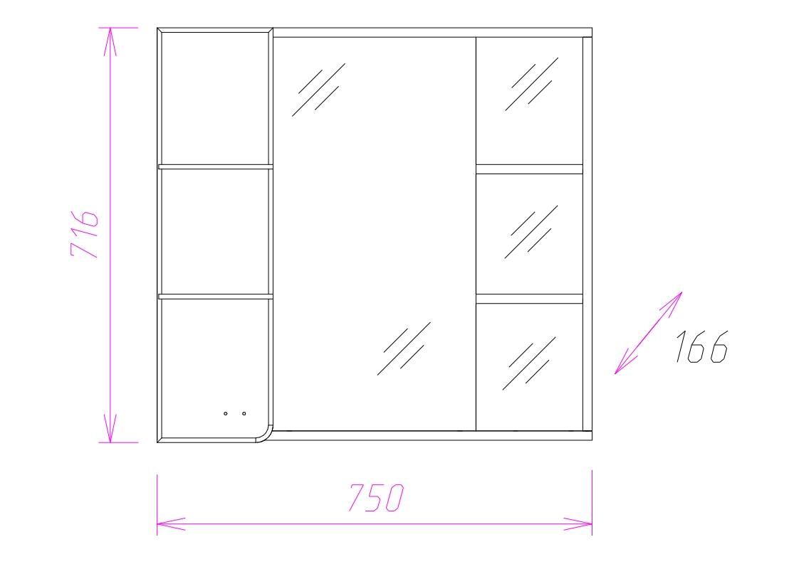Шкаф-зеркало Onika Стиль 75 белый/ясень шимо, левый, с подсветкой