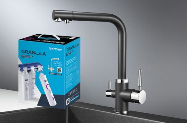 Комплект кухонный смеситель Granula 2015 Чёрный + Фильтр Granula (2015 Чёрный+АКС-002)