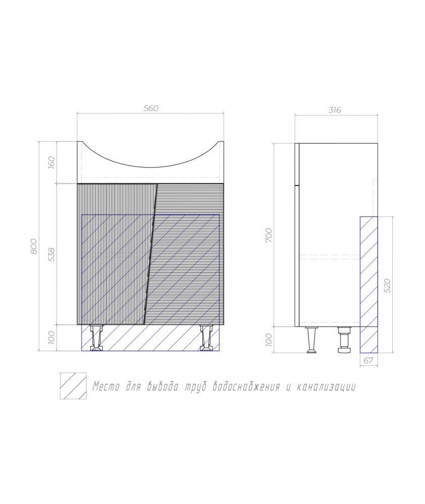 Тумба под раковину напольная VIGO Selena tn.SEL.BAL.60.2D, 60 см, артикул tn.SEL.BAL.60.2D