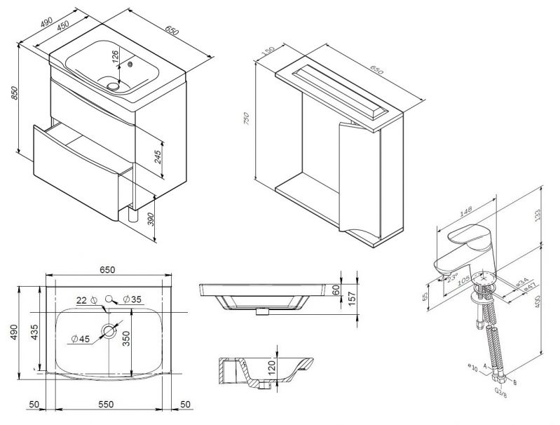 Комплект мебели для ванной AM.PM Like 65 BK80GB Белый со смесителем для раковины и аксессуарами Комплект мебели для ванной AM.PM Like 65 BK80GB Белый со смесителем для раковины и аксессуарами