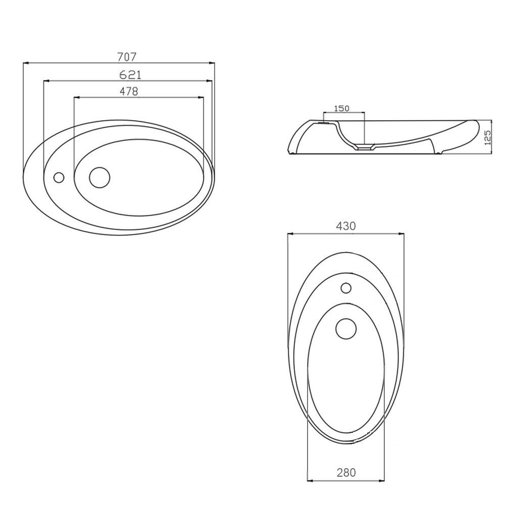 Умывальник GURAL Arya 70х43 накладной Умывальник GURAL Arya 70х43 накладной