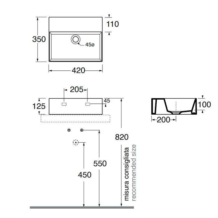 AZZURRA ELEGANCE Squared раковина подвесная/накладная 42х35х12,5 см без отв. под смеситель , цвет Tortora AZZURRA ELEGANCE Squared раковина подвесная/накладная 42х35х12,5 см без отв. под смеситель , цвет Tortora
