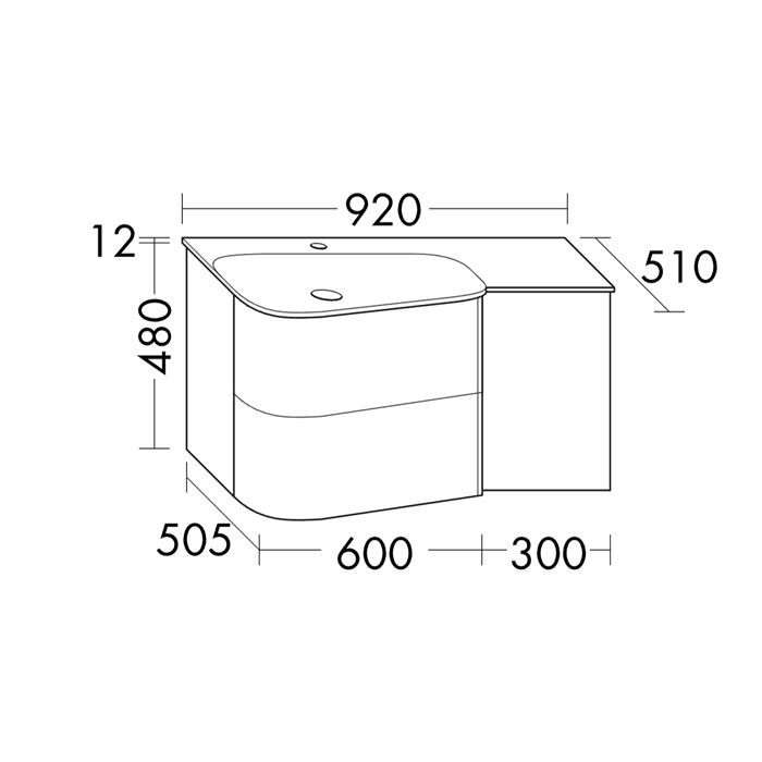 BurgBad Badu База подвесная с умыв. из минер литья 920х510х492 мм, левое расположение (раковина слева) столешница, 2 ящика,1 дверка