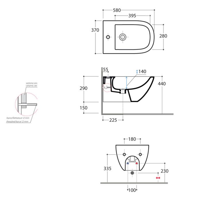 GLOBO Stockholm Биде подвесное 58*37см, с 1 отв. под смеситель, с системой скрытого крепежа, цвет белый