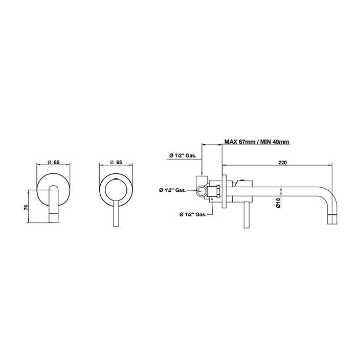 Bongio ON Смеситель для раковины встраиваемый, излив 220 мм, цвет хром (без внутр части 09761), артикул 68538CR22PREU