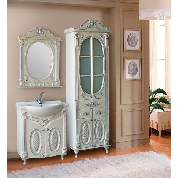 Тумба с раковиной Атолл Наполеон 265 белый жемчуг с патиной золото Тумба с раковиной Атолл Наполеон 265 белый жемчуг с патиной золото