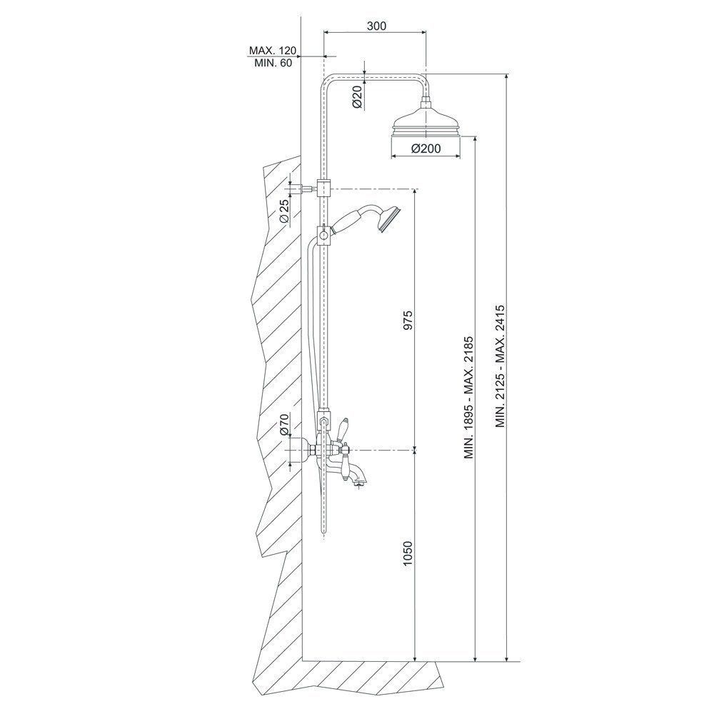 FIMA|Carlo Frattini Herend Смеситель для ванны внешнего монтажа, с душевой стойкой, верхним душем Ø 200 мм. и душевым комплектом, цвет хром FIMA|Carlo Frattini Herend Смеситель для ванны внешнего монтажа, с душевой стойкой, верхним душем Ø 200 мм. и душевым комплектом, цвет хром