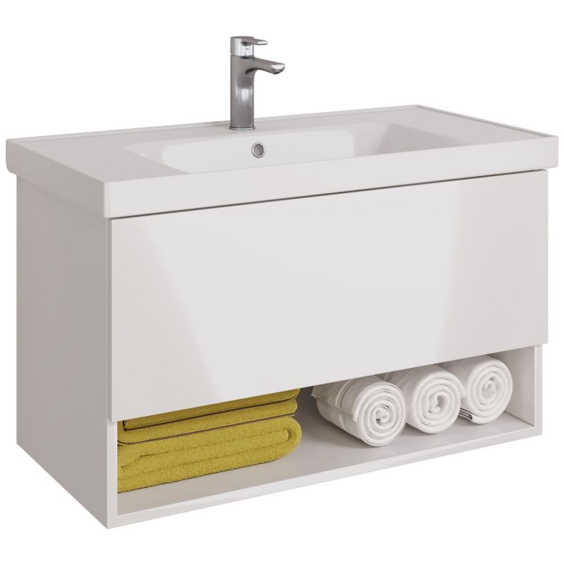 PERFECTO Тумба 90 см подвес. 1 ящ., push-to-open, белый глянец