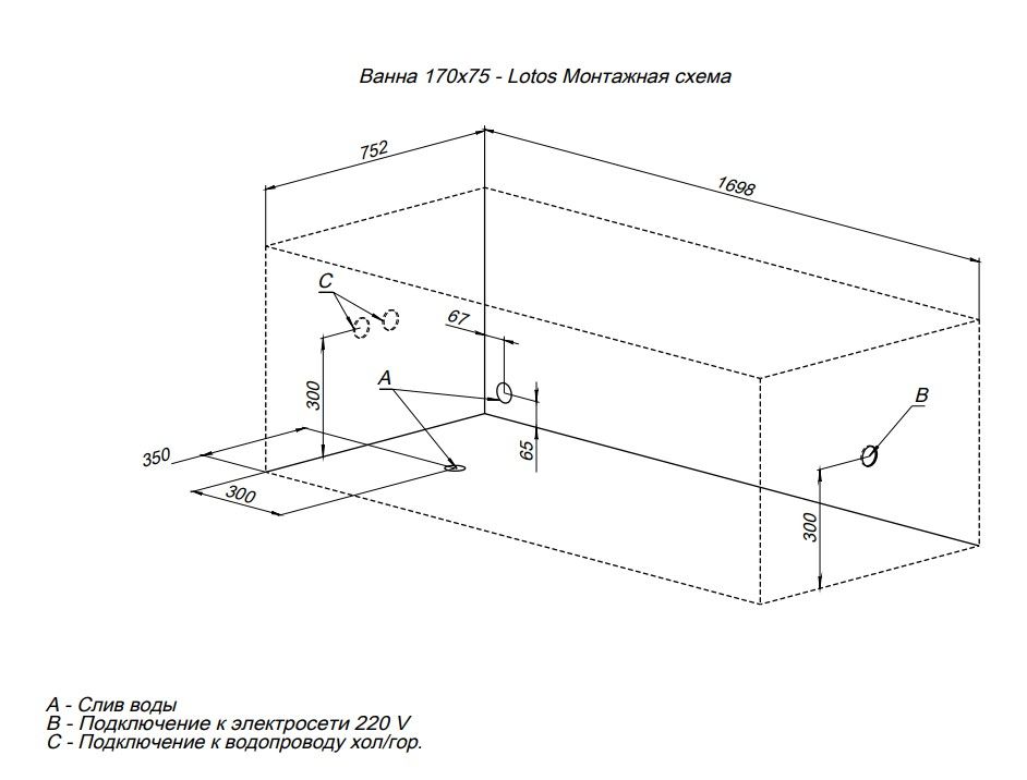 Акриловая ванна Aquanet Lotos 170x75 Акриловая ванна Aquanet Lotos 170x75