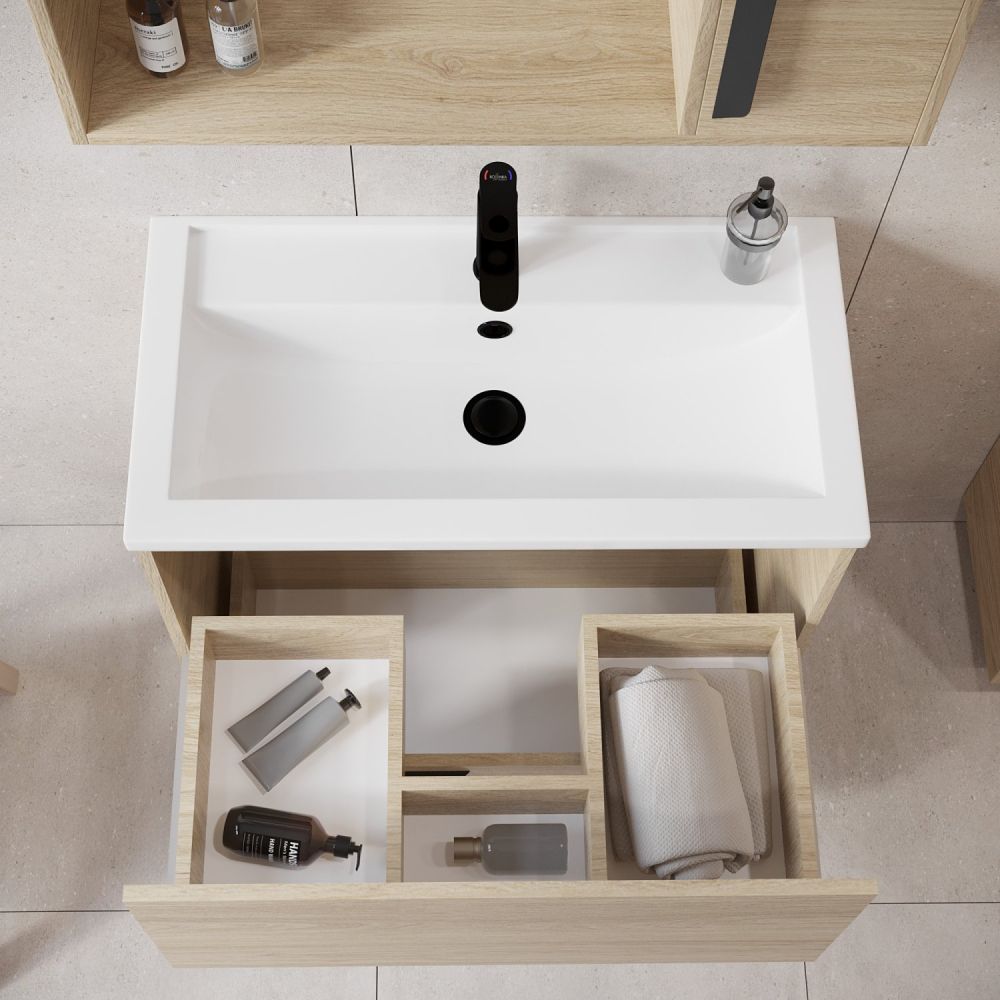 Тумба VIANT "Кёльн" 2 ящика подвесная светлое дерево 435х770х520 под раковину KIRFOST80 (Фостер 80) (VKEL80FOSD-T2YP), артикул VKEL80FOSD-T2YP